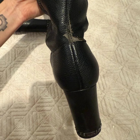 Black Leather Knee High Heeled Boots, Michael Kors, Size 7 - Picture 7 of 10